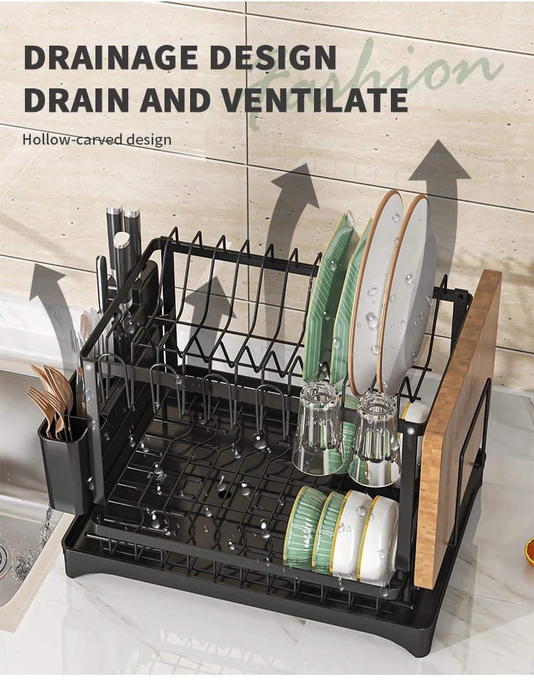 2 tier,dish drying rack,Cutlery rack with spout and draining tray,cutlery holder,cup holder,kitchen countertop storage rack 2-Tier Dish Drying Rack with Cutlery Holder and Draining Tray – Kitchen Countertop Storage Rack. keeping your kitchen countertop clean, dry, and well organized. Designed to hold plates, bowls, cups, and cutlery in one compact unit,