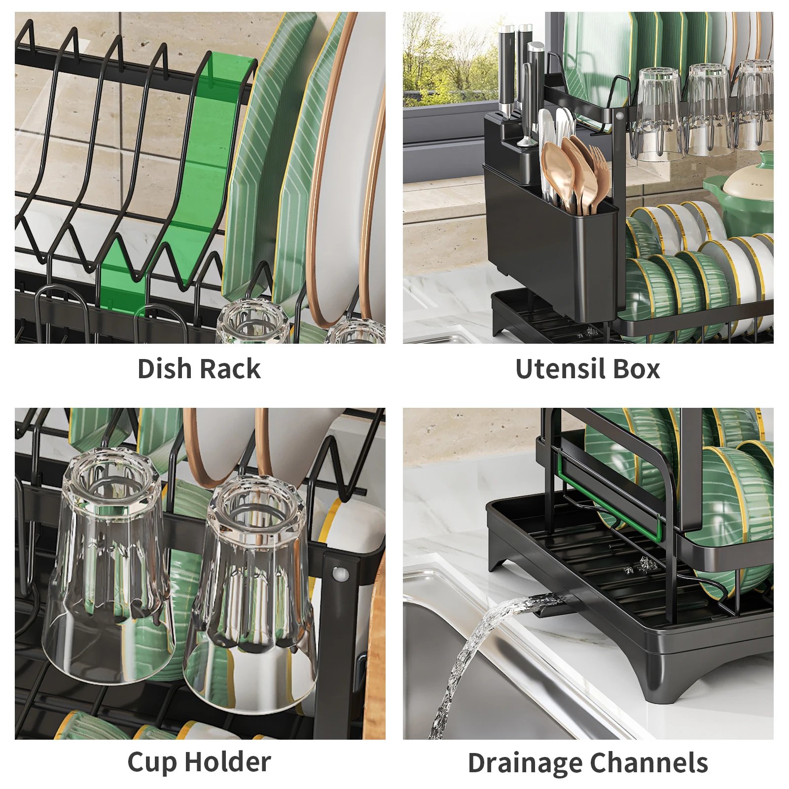 2 tier,dish drying rack,Cutlery rack with spout and draining tray,cutlery holder,cup holder,kitchen countertop storage rack 2 tier,dish drying rack,Cutlery rack with spout and draining tray,cutlery holder,cup holder,kitchen countertop storage rack