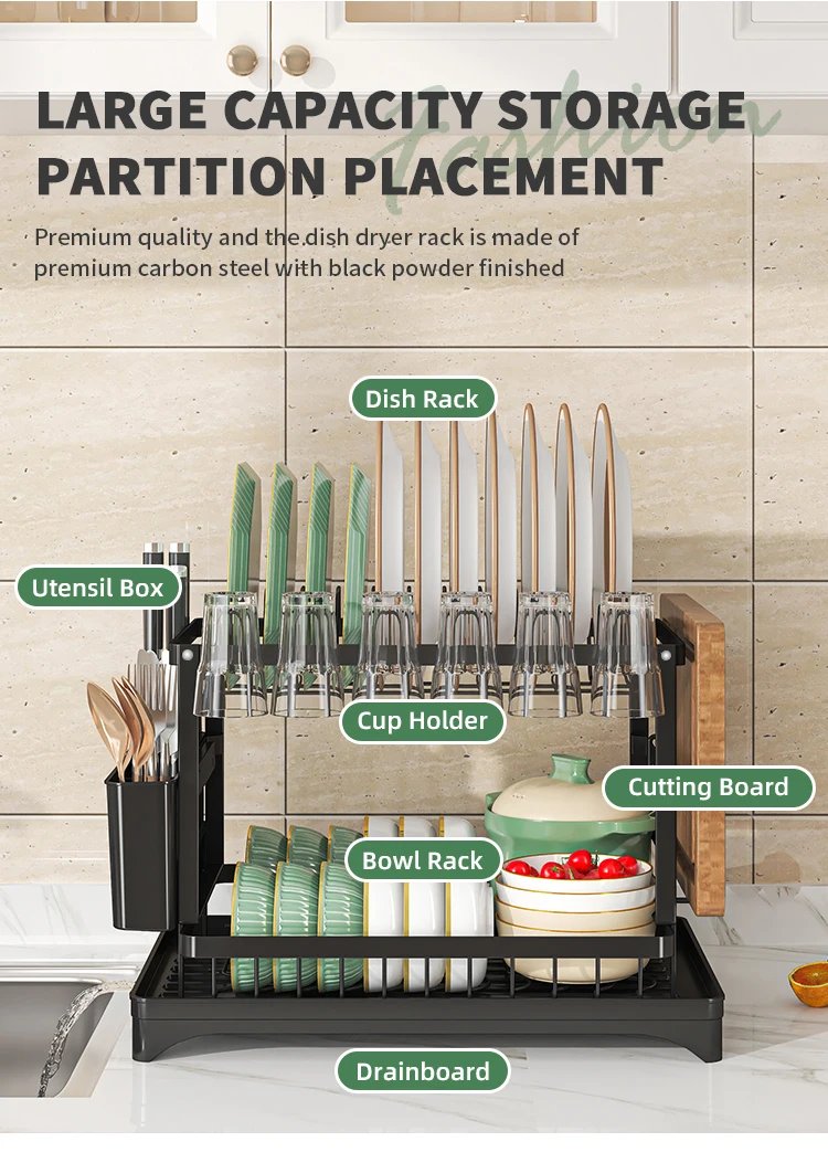 2 tier,dish drying rack,Cutlery rack with spout and draining tray,cutlery holder,cup holder,kitchen countertop storage rack 2 tier,dish drying rack,Cutlery rack with spout and draining tray,cutlery holder,cup holder,kitchen countertop storage rack